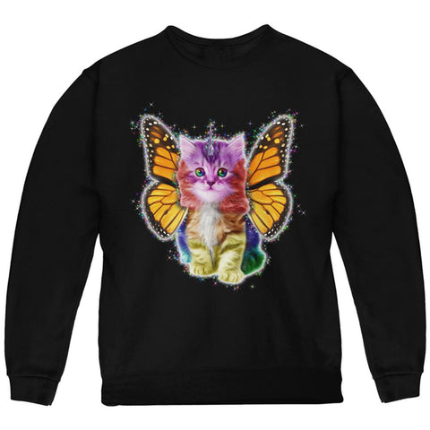 Rainbow Butterfly Unicorn Kitten Youth Sweatshirt