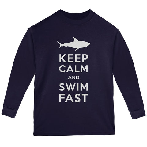 Shark Keep Calm and Swim Fast Youth Long Sleeve T Shirt