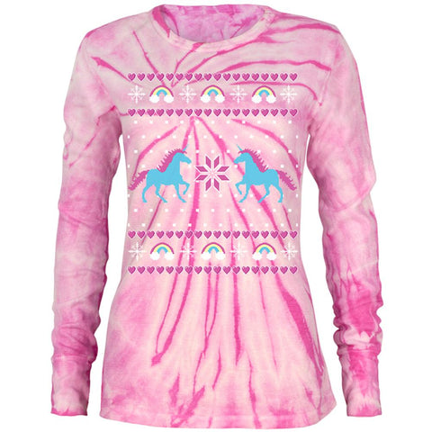 Unicorn Rainbow Ugly Christmas Sweater Juniors Long Sleeve Thermal Shirt
