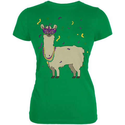Mardi Gras Llama Beads Mask Juniors Soft T Shirt