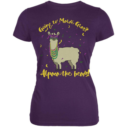 Mardi Gras Alpaca Funny Pun Juniors Soft T Shirt