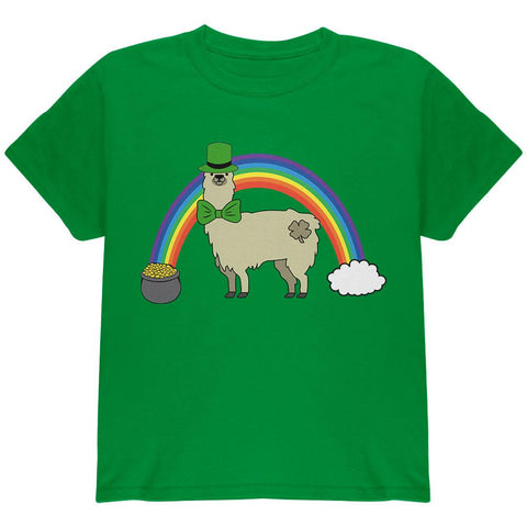 St. Patrick's Day Llama Cute Pot Of Gold Youth T Shirt