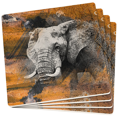 Abstract Art Elephant Set of 4 Square Sandstone Coasters  front view