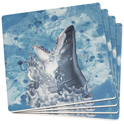 Hungry Great White Shark Breaching Set of 4 Square Sandstone Coasters