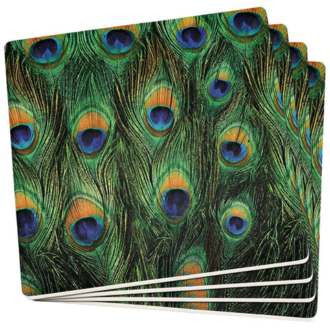 Peacock Feathers Set of 4 Square Sandstone Coasters
