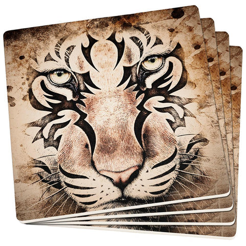 Tiger Eye Ghost And The Darkness Set of 4 Square Sandstone Coasters