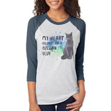 My Heart Belongs Russian Blue Cat Unisex Raglan T Shirt  front view