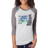 My Heart Belongs Russian Blue Cat Unisex Raglan T Shirt  front view