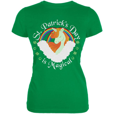 St. Patrick's Day Magical Unicorn Horseshoe Ginger Juniors Soft T Shirt