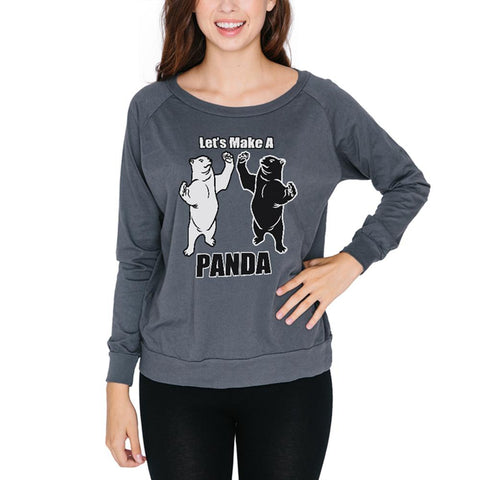 Let's Make a Panda Funny Juniors Long Sleeve Slouch Top