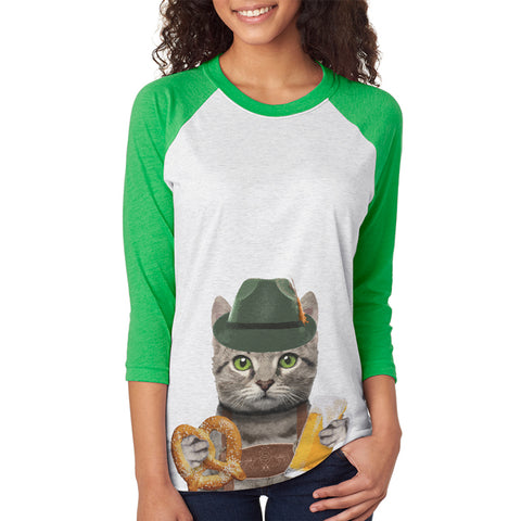 Oktoberfest German Beer Cat Unisex Raglan T Shirt  front view