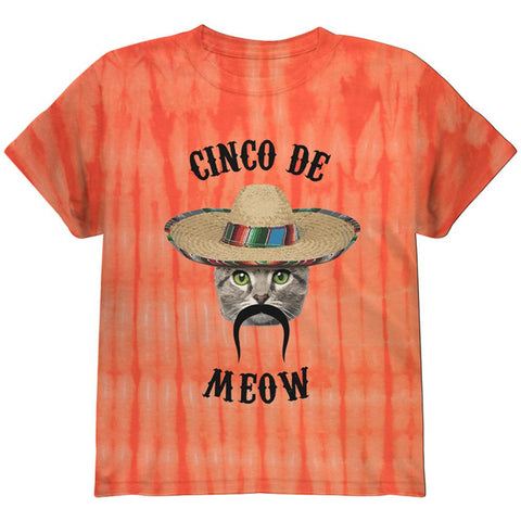 Funny Cat Cinco de Mayo Meow Youth Graphic Tie-Dye Tee - front view