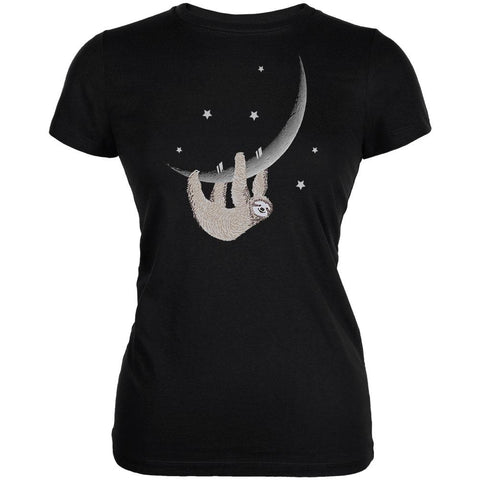 Sloth Hanging from the Moon Crescent Juniors Soft T Shirt