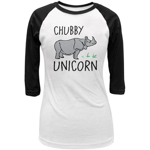Rhino Chubby Unicorn Doodle Juniors 3/4 Sleeve Raglan T Shirt