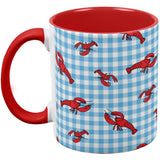 Lobster Crustacean Gingham Checker Summer Red Handle Coffee Mug