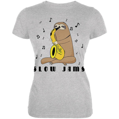 Sloth Slow Jams Funny Pun Saxophone Juniors Soft T Shirt