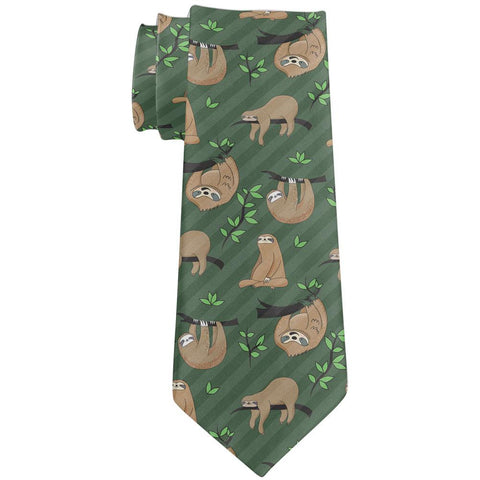 Sloth Pattern Nature Leaves Cute All Over Neck Tie