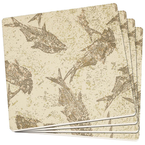 Prehistoric Fish Fossils Set of 4 Square Sandstone Coasters