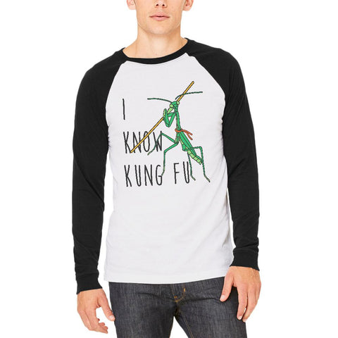 Praying Mantis I Know Kung Fu Mens Long Sleeve Raglan T Shirt