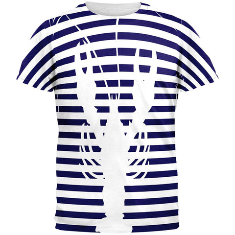 Lobster Navy Nautical Stripes All Over Mens T Shirt