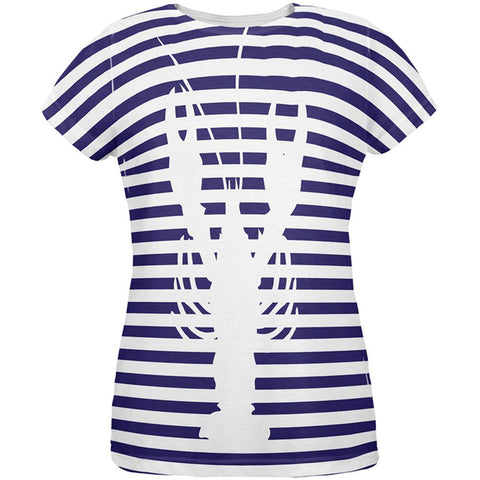 Lobster Navy Nautical Stripes All Over Womens T Shirt