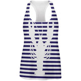 Lobster Navy Nautical Stripes All Over Womens Work Out Tank Top