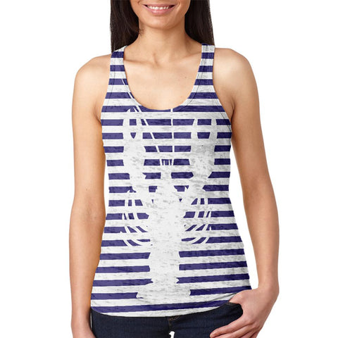 Lobster Navy Nautical Stripes Juniors Burnout Racerback Tank Top