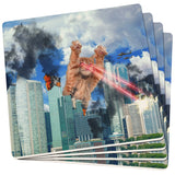 Giant Cat Laser Rampage and Destroy Set of 4 Square Sandstone Coasters  front view