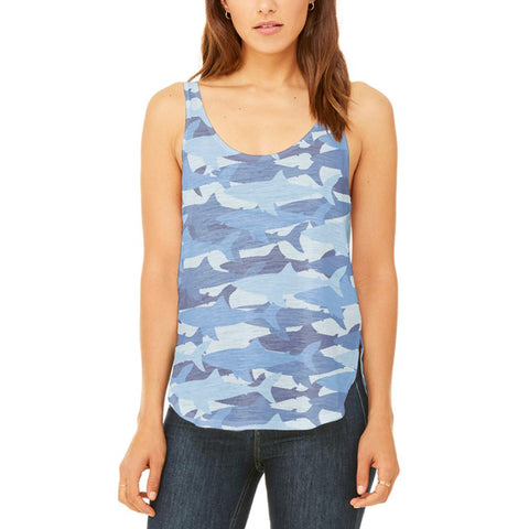 Great White Shark Camo Juniors Flowy Side Slit Tank Top