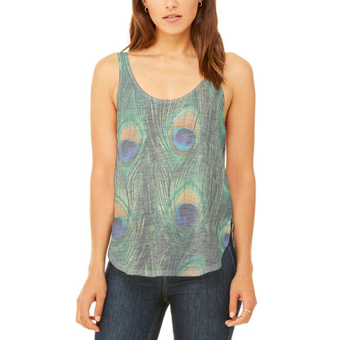 Peacock Feathers Juniors Flowy Side Slit Tank Top
