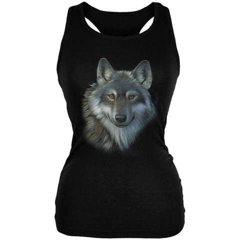 Timber Wolf Face Juniors Soft Tank Top