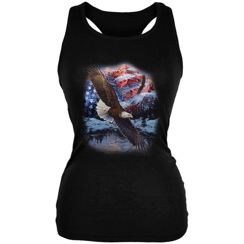 4th of July American Flag Bald Eagle Juniors Soft Tank Top