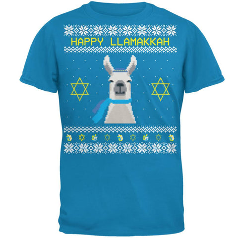Llama Llamakkah Ugly Hanukkah Sweater Royal Mens T Shirt