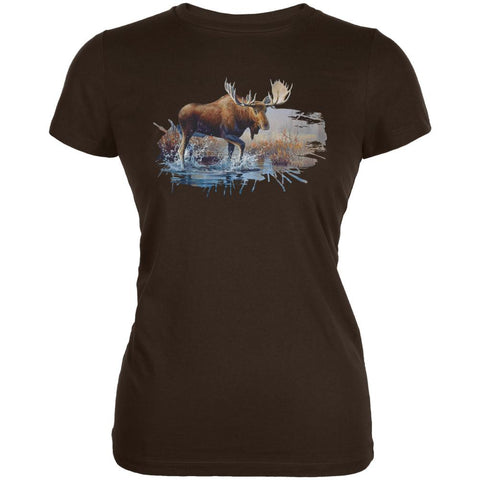 Moose Crossing the River Juniors Soft T Shirt