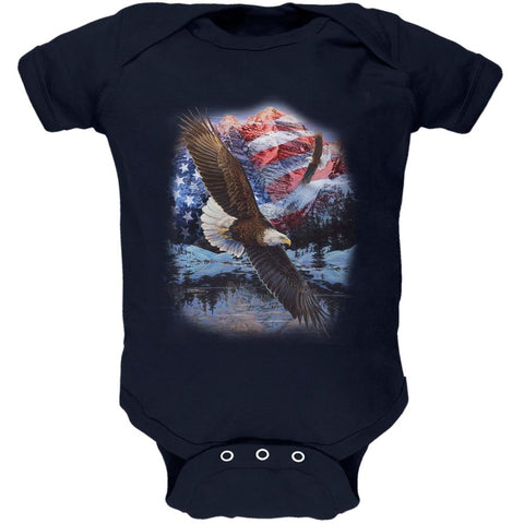 4th Of July American Flag Bald Eagle Soft Baby One Piece