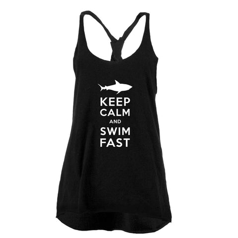 Shark Keep Calm and Swim Fast Juniors Twist Tank Top