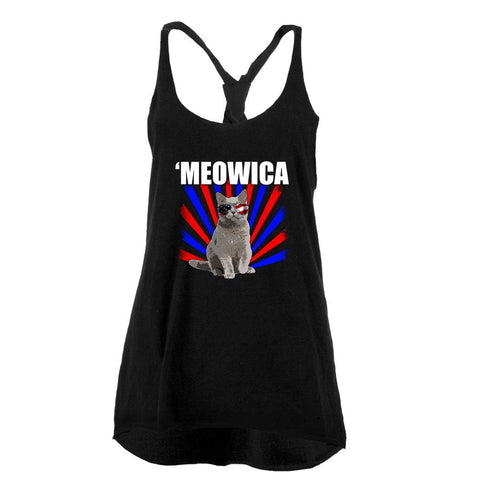 Cat 4th of July Meowica Juniors Twist Tank Top
