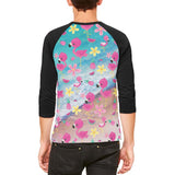 Summer Tropical Beach Flamingos Mens Raglan T Shirt