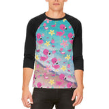 Summer Tropical Beach Flamingos Mens Raglan T Shirt