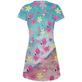 Summer Tropical Beach Flamingos All Over Juniors Beach Cover-Up Dress