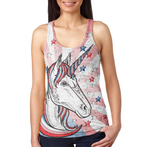 4th of July Freedom is Magical Unicorn Juniors Burnout Racerback Tank Top