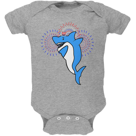 4th Of July Dabbing Shark Fireworks Soft Baby One Piece