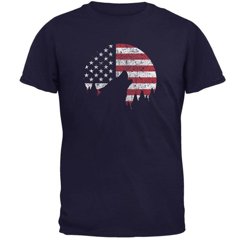 4th Of July Wolf Silhouette Flag Moon Mens T Shirt