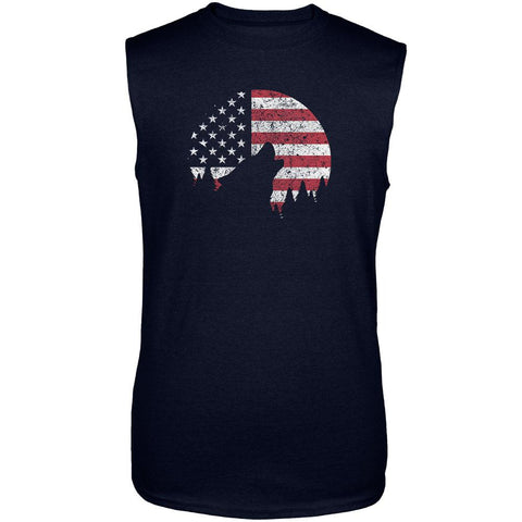 4th Of July Wolf Silhouette Flag Moon Mens Sleeveless Shirt