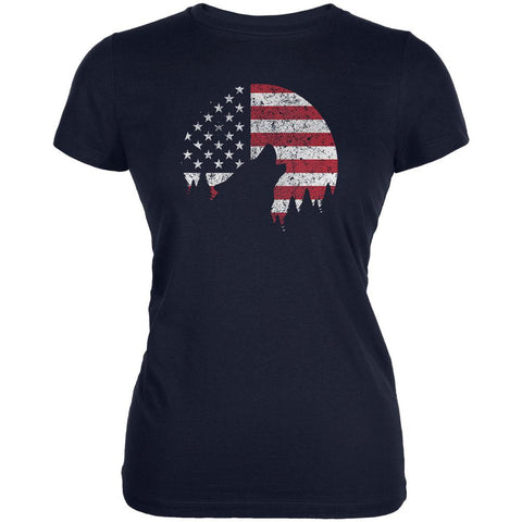 4th Of July Wolf Silhouette Flag Moon Juniors Soft T Shirt