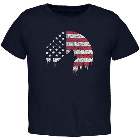 4th Of July Wolf Silhouette Flag Moon Toddler T Shirt