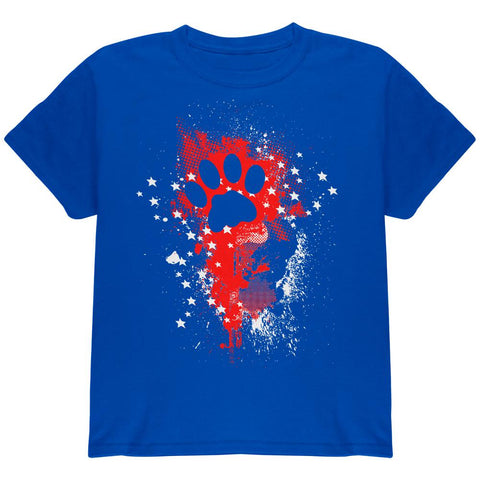4th of July Kitty Cat Paw Print Stars and Splatters Youth T Shirt