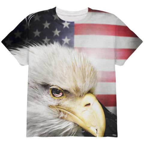 4th of July American Bald Eagle Eye Flag All Over Youth T Shirt
