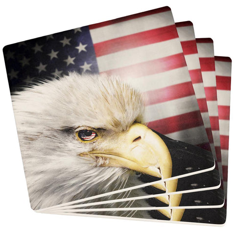 4th of July American Bald Eagle Eye Flag Set of 4 Square Sandstone Coasters