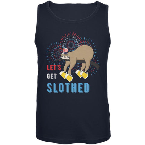 4th of July Beer Drinking Sloth Let's Get Slothed Mens Tank Top